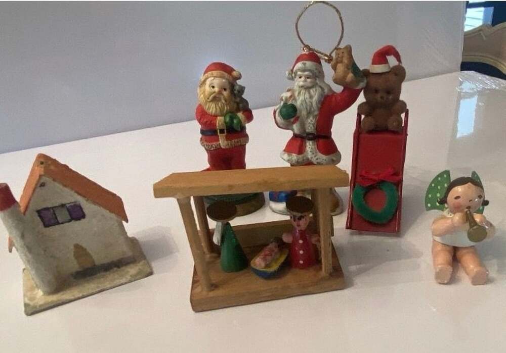 Vintage Miniature Christmas Ornaments Lot Santa Nativity House Teddy Bear